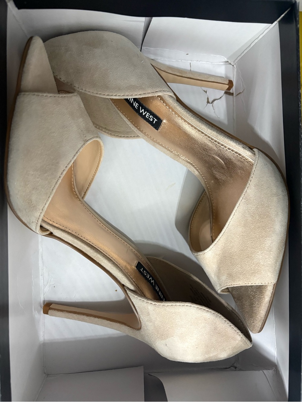 Nine West Cream Suede D'Orsay Pointed-Toe Stiletto Heels